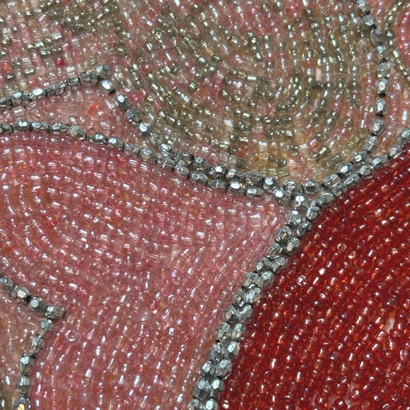 Pier 1 Imports Pink Red Silver Beaded Sequins Heart Table Runner Valentine's Day - Picture 9 of 11